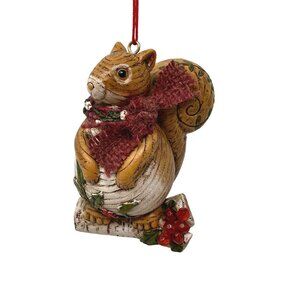 Vintage Squirrel Christmas Ornament Woodland Holiday Rustic Red Scarf 3.5 inch